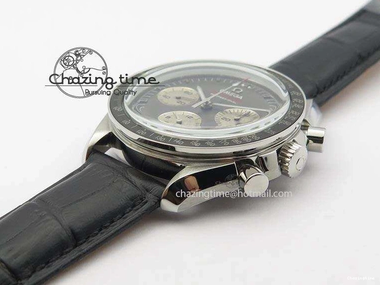 0322 Minimalist Speedmaster Apollo XVII Gray Dial On Black Leather Strap Manual Winding Chrono Movement 8222